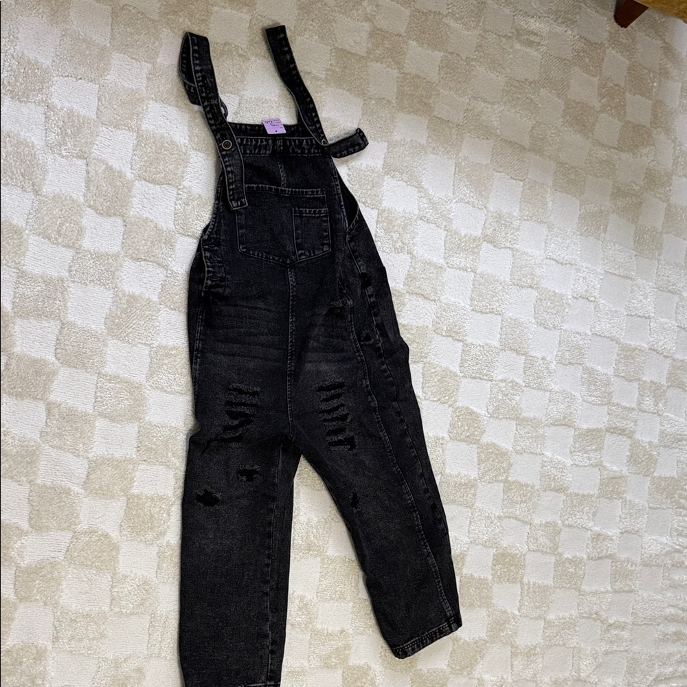 Black Distressed Denim Overalls